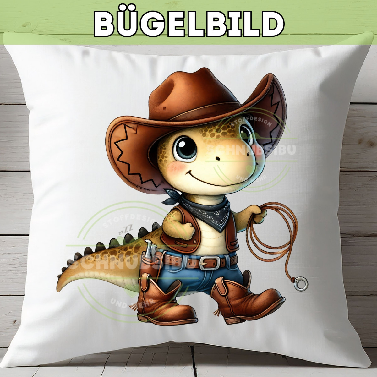 Bügelbild Niedlicher Dino Cowboy